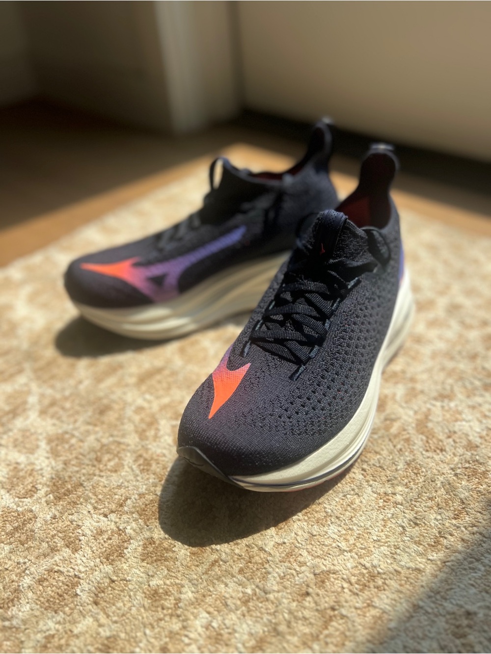 Mizuno Women's Black Running Shoes with Purple & Orange Accents